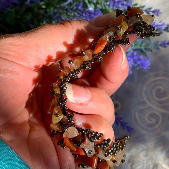 VTG Handcrafted Agate Gemstone & Seed-bead Bracelet - Picture 9 of 10